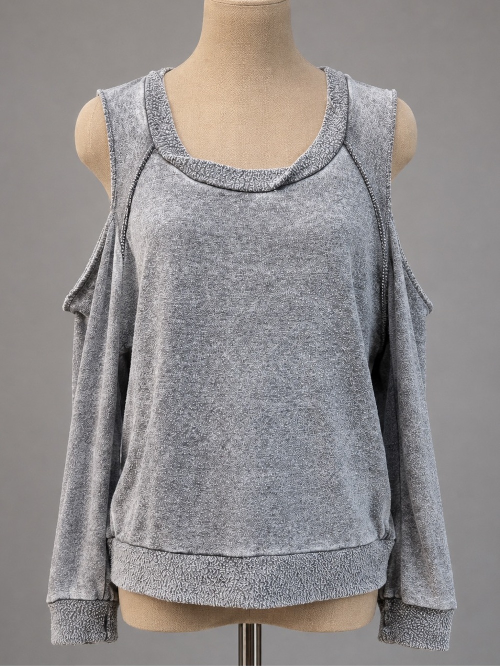 Soft, distressed Ocean Drive cold shoulder, oversized small sweatshirt top
